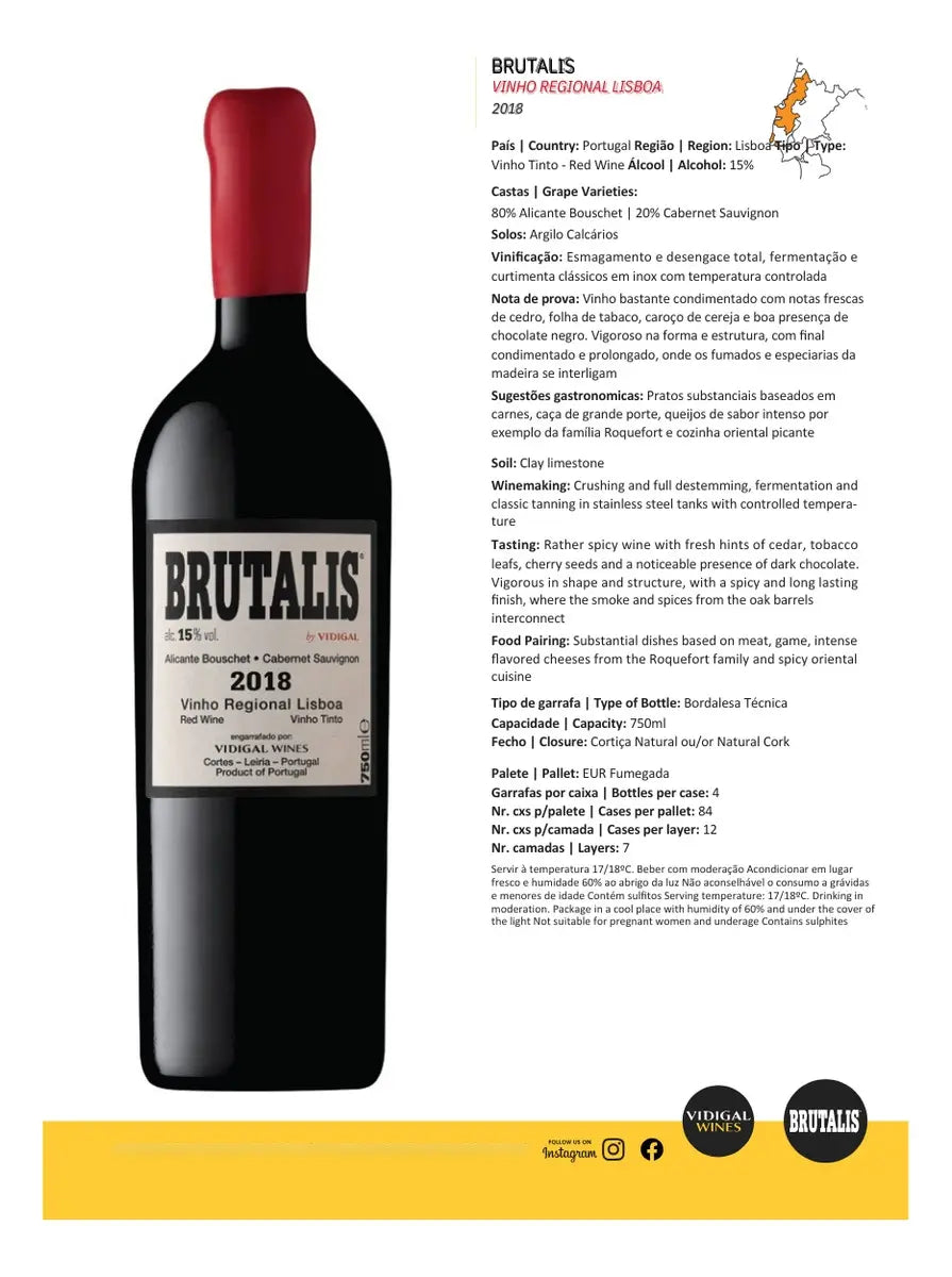 Brutalis Vinho Tinto Português Caixa De Madeira 4x750ml