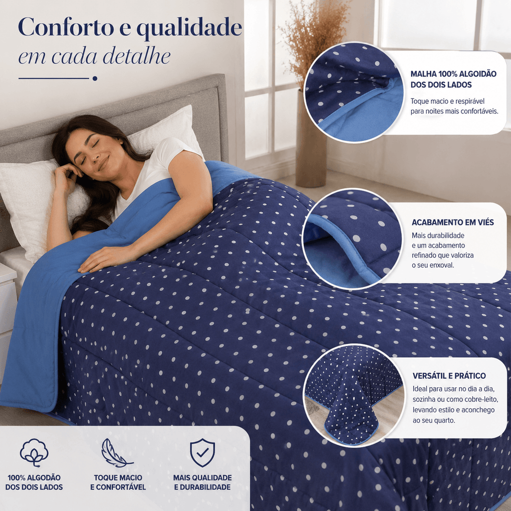 Edredom Malha 100% Algodão Casal Solteiro Queen E King Cobertor Dupla Face Antialérgico Premium Poa