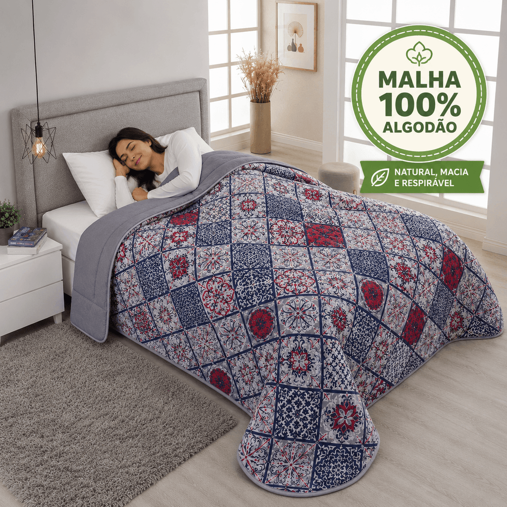 Edredom Malha 100% Algodão Casal Solteiro Queen E King Cobertor Dupla Face Antialérgico Premium Flower