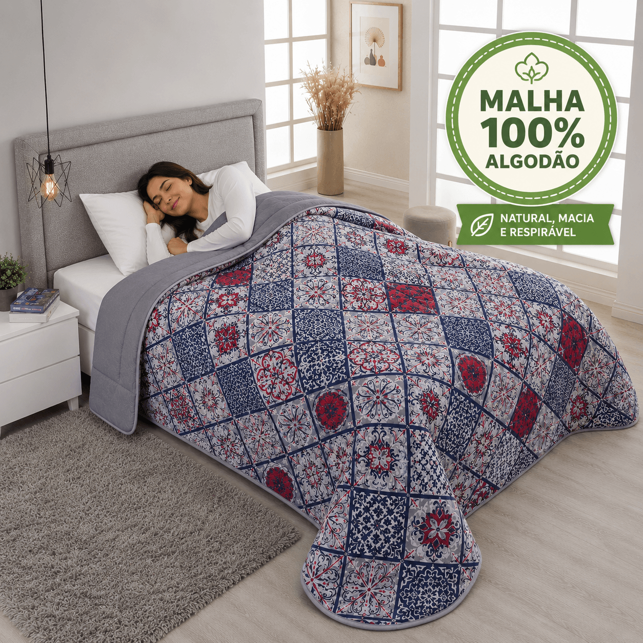 Edredom Malha 100% Algodão Casal Solteiro Queen E King Cobertor Dupla Face Antialérgico Premium Flower