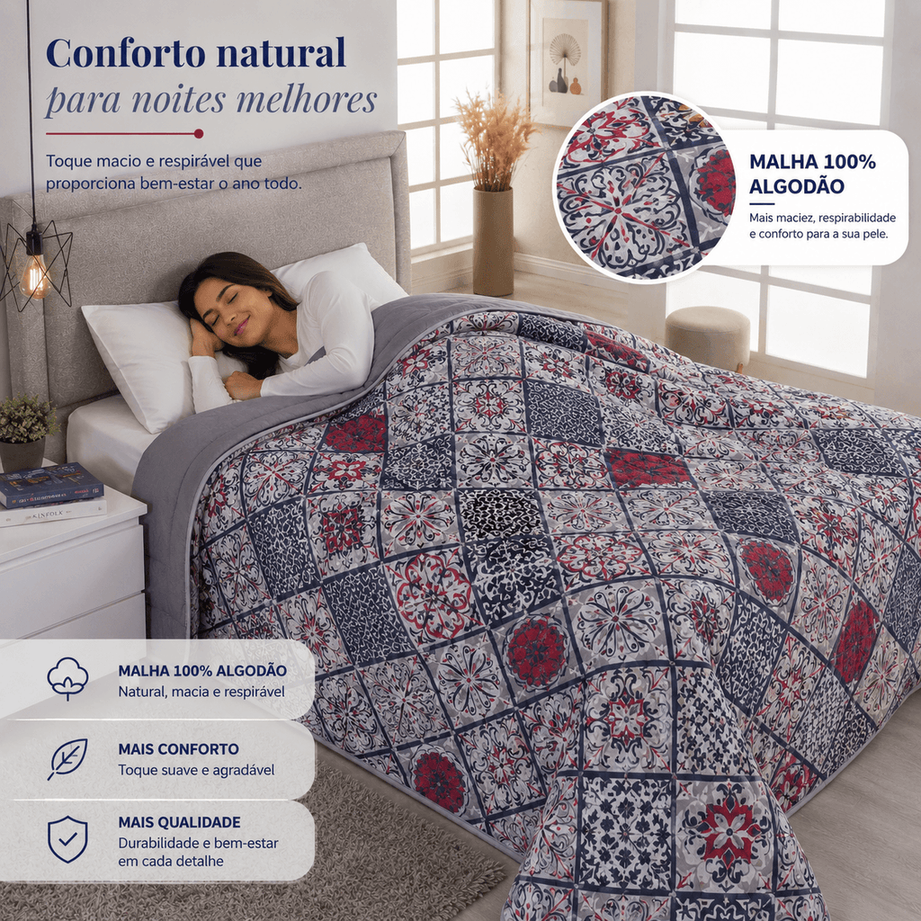 Edredom Malha 100% Algodão Casal Solteiro Queen E King Cobertor Dupla Face Antialérgico Premium Flower