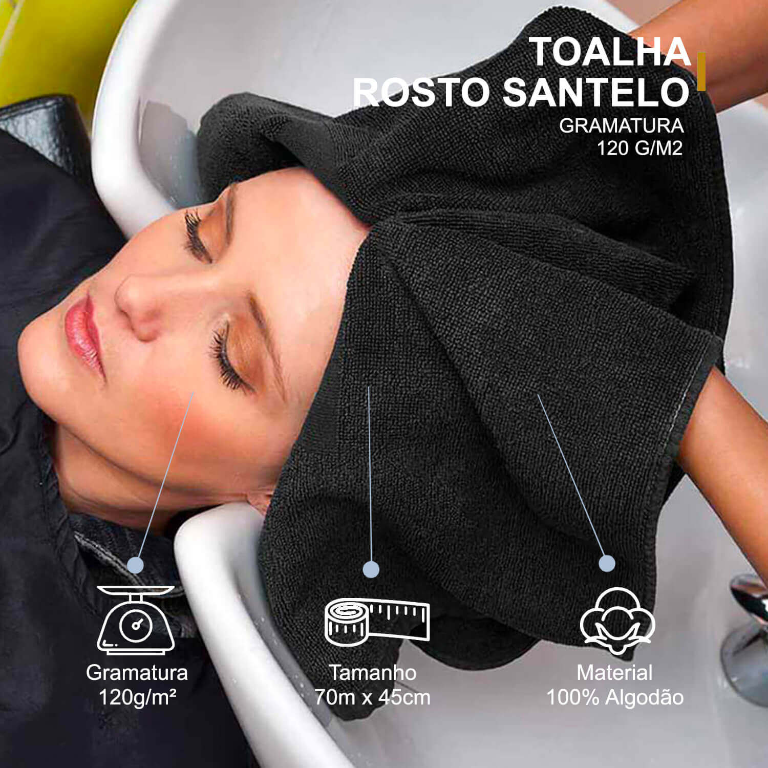 Kit 50 Toalhas de Rosto para Salão Manicure Barbearia 100% Algodão Preta