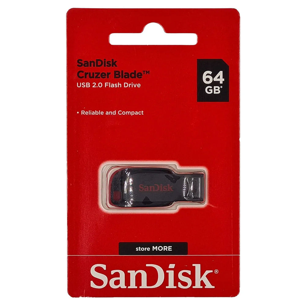 Pen Drive 64GB Sandisk Cruzer Blade Preto e Vermelho
